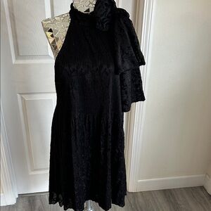 Zara velvet High Neck Bow Shoulder dress L